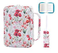 Bible Cases for Woman 10.5x7.6in Floral Print Zippered Oxford Cloth Bible Cover with Handle Multi-Purpose Large Capacity Multi-Slot Bag, Red