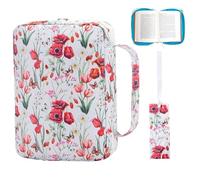 Bible Cases for Woman 10.5x7.6in Floral Print Zippered Oxford Cloth Bible Cover with Handle Multi-Purpose Large Capacity Multi-Slot Bag, Red Cover