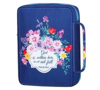 Bible Cases for Woman 10x7in Floral Print Zippered Oxford Cloth Bible Cover with Handle Multi-Purpose Large Capacity Multi-Slot Bag, Blue