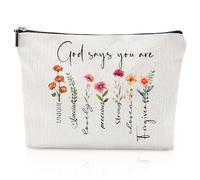 Bible Cosmetic Bag Small Christian Make Up Bag God Says You Are, Cosmetic Bags Encouragement Travel Toiletry Bag with Flower, Makeup Bag for Women Girls