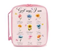 Bible Cover Bag Case for Women, God Says I Am Bible Cover Case for Girls, Flower Pink Bag Storage Christian Gift for Women Friends, Lightweight Organizer Bag