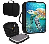 Bible Cover, Carrying Book Case Church Bag Bible Protective PU Leather Bible Covers with Handle and Zippered Pocket, for Standard and Large Size Bible 10.1x7.5x1.9 in,Green Turtle Swimming