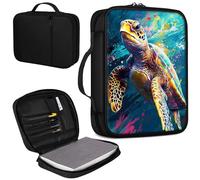 Bible Cover, Carrying Book Case Church Bag Bible Protective PU Leather Bible Covers with Handle and Zippered Pocket, for Standard and Large Size Bible 10.1x7.5x1.9 in,Watercolor Turtles