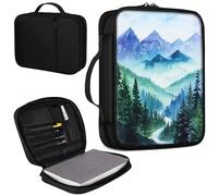 Bible Cover, Carrying Book Case Church Bag Bible Protective PU Leather Bible Covers with Handle and Zippered Pocket, for Standard and Large Size Bible 10.1x7.5x2 in,Nature Mountain Trees