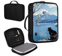 Bible Cover, Carrying Book Case Church Bag Bible Protective PU Leather Bible Covers with Handle and Zippered Pocket, for Standard and Large Size Bible 10.1x7.6x1.9 in,Black Cat and Blossom