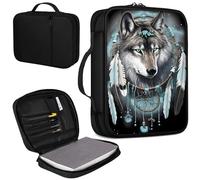 Bible Cover, Carrying Book Case Church Bag Bible Protective PU Leather Bible Covers with Handle and Zippered Pocket, for Standard and Large Size Bible 10.1x7.5x1.9 in,Wolf Dreamcatcher