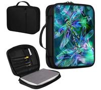 Bible Cover, Carrying Book Case Church Bag Bible Protective PU Leather Bible Covers with Handle and Zippered Pocket, for Standard and Large Size Bible 10.1x7.5x1.9 in,Cute Dragonfly/Green
