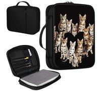 Bible Cover, Carrying Book Case Church Bag Bible Protective PU Leather Bible Covers with Handle and Zippered Pocket, for Standard and Large Size Bible 10.1x7.6x1.9 in,Cute Brown Cat