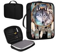 Bible Cover, Carrying Book Case Church Bag Bible Protective PU Leather Bible Covers with Handle and Zippered Pocket, for Standard and Large Size Bible 10.1x7.5x1.9 in,Dream Catcher Wolf