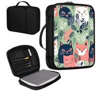 Bible Cover, Carrying Book Case Church Bag Bible Protective PU Leather Bible Covers with Handle and Zippered Pocket, for Standard and Large Size Bible 10.1x7.5x1.9 in,Pink and Green cat