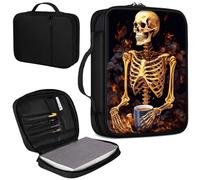 Bible Cover, Carrying Book Case Church Bag Bible Protective PU Leather Bible Covers with Handle and Zippered Pocket, for Standard and Large Size Bible 10.1x7.5x1.9 in, Human Skeleton And Coffee