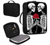 Bible Cover, Carrying Book Case Church Bag Bible Protective PU Leather Bible Covers with Handle and Zippered Pocket, for Standard and Large Size Bible 10.1x7.5x2 in,Love Skull Skeleton Rose