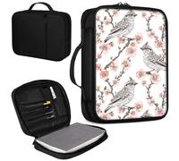 Bible Cover, Carrying Book Case Church Bag Bible Protective PU Leather Bible Covers with Handle and Zippered Pocket, for Standard and Large Size Bible 10.1x7.5x1.9 in,Bird on Pink Flowers