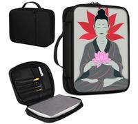 Bible Cover, Carrying Book Case Church Bag Bible Protective PU Leather Bible Covers with Handle and Zippered Pocket, for Standard and Large Size Bible 10.1x7.6x1.9 in,Buddha and Lotus