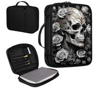 Bible Cover, Carrying Book Case Church Bag Bible Protective PU Leather Bible Covers with Handle and Zippered Pocket, for Standard and Large Size Bible 10.1x7.5x1.9 in,Gray/Skeleton Rose Flowers