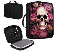Bible Cover, Carrying Book Case Church Bag Bible Protective PU Leather Bible Covers with Handle and Zippered Pocket, for Standard and Large Size Bible 10.1x7.5x1.9 in, Skeleton Red Floral