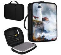 Bible Cover, Carrying Book Case Church Bag Bible Protective PU Leather Bible Covers with Handle and Zippered Pocket, for Standard and Large Size Bible 10.1x7.5x2 in,Lighthouse Beacon Clouds