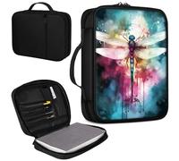 Bible Cover, Carrying Book Case Church Bag Bible Protective PU Leather Bible Covers with Handle and Zippered Pocket, for Standard and Large Size Bible 10.1x7.5x1.9 in,Color Dragonfly