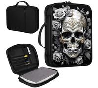 Bible Cover, Carrying Book Case Church Bag Bible Protective PU Leather Bible Covers with Handle and Zippered Pocket, for Standard and Large Size Bible 10.1x7.5x1.9 in,Gray/Skeleton Rose