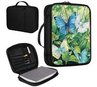Bible Cover, Carrying Book Case Church Bag Bible Protective PU Leather Bible Covers with Handle and Zippered Pocket, for Standard and Large Size Bible 10.1x7.5x2 in,Butterflies Green Leaves
