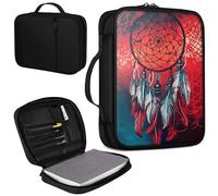 Bible Cover, Carrying Book Case Church Bag Bible Protective PU Leather Bible Covers with Handle and Zippered Pocket, for Standard and Large Size Bible 10.1x7.5x1.9 in,Dream Catcher Red Feathers