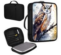 Bible Cover, Carrying Book Case Church Bag Bible Protective PU Leather Bible Covers with Handle and Zippered Pocket, for Standard and Large Size Bible 10.1x7.5x1.9 in,Colorful Watercolor owl