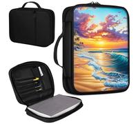 Bible Cover, Carrying Book Case Church Bag Bible Protective PU Leather Bible Covers with Handle for Standard and Large Size Bible 10.1x7.6x1.9 in,Beach Palm Trees Sunset