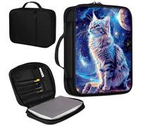 Bible Cover, Carrying Book Case Church Bag Bible Protective PU Leather Bible Covers with Handle for Standard and Large Size Bible 10.1x7.6x1.9 in,Starry Skys Cat