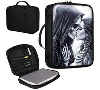 Bible Cover, Carrying Book Case Church Bag Bible Protective PU Leather Bible Covers with Handle for Standard and Large Size Bible 10.1x7.6x1.9 in,Love Skull Skeleton