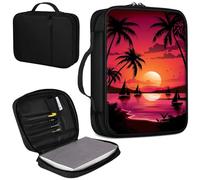 Bible Cover, Carrying Book Case Church Bag Bible Protective PU Leather Bible Covers with Handle for Standard and Large Size Bible 10.1x7.6x1.9 in,Coconut Tree Sunset Beach