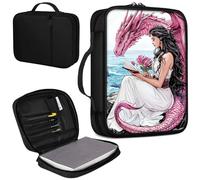 Bible Cover, Carrying Book Case Church Bag Bible Protective PU Leather Bible Covers with Handle for Standard and Large Size Bible 10.1x7.6x1.9 in,Cute Dragon and Girl