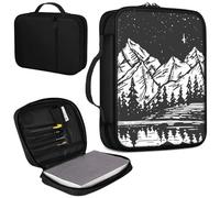 Bible Cover, Carrying Book Case Church Bag Bible Protective PU Leather Bible Covers with Handle for Standard and Large Size Bible 10.1x7.6x1.9 in,Black White Mountain Lake