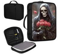 Bible Cover, Carrying Book Case Church Bag Bible Protective PU Leather Bible Covers with Handle for Standard and Large Size Bible 10.1x7.6x1.9 in,Skeleton and Rose Flower