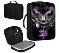 Bible Cover, Carrying Book Case Church Bag Bible Protective PU Leather Bible Covers with Handle for Standard and Large Size Bible 10.1x7.6x1.9 in,Purple Eyed Cat