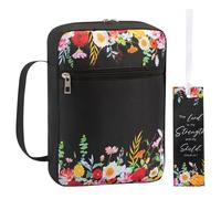 Bible Cover, Carrying Book Case Church Bag Bible Protective with Handle and Zippered Pocket, for Mother Lady Women Men, Floral Black