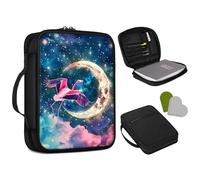 Bible Cover Case/Bible Book Cover,Bible Carrying Case Church Bags for Women Men,Flamingo Fly to Moon Personalized Bible Holder Covers with Zippered Pockets +Bookmark