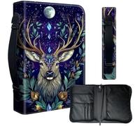 Bible Cover Case for 9.5 x 6.7 in Large Print & Study Bibles - Waterproof PU Leather with Zipper, Handle & Pen Holder - Christian Gift for Men & Women,Mystical Deer and Leaves