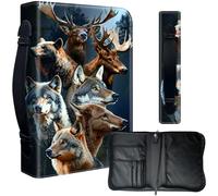 Bible Cover Case for 9.5 x 6.7 in Large Print & Study Bibles - Waterproof PU Leather with Zipper, Handle & Pen Holder - Christian Gift for Men & Women,Wolf Bear and Deer