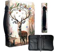 Bible Cover Case for 9.5 x 6.7 in Large Print & Study Bibles - Waterproof PU Leather with Zipper, Handle & Pen Holder - Christian Gift for Men & Women,A Beautiful Deer