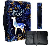 Bible Cover Case for 9.5 x 6.7 in Large Print & Study Bibles - Waterproof PU Leather with Zipper, Handle & Pen Holder - Christian Gift for Men & Women,Blue Forest and White Deer