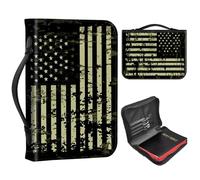 Bible Cover Case for Men Personalized Leather Bible Cases with Handle and Zipper, Large Portable Bible Covers for Women, Church Bag for Bible Study & Christian Gift,Camo Military Green Flag