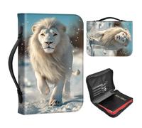 Bible Cover Case for Men Personalized Leather Bible Cases with Handle and Zipper, Large Portable Bible Covers for Women, Church Bag for Bible Study & Christian Gift,White Snow Lion