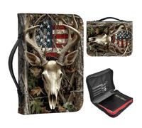 Bible Cover Case for Men Personalized Leather Bible Cases with Handle and Zipper, Large Portable Bible Covers for Women, Church Bag for Bible Study & Christian Gift,Camo Deer American Flag