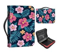 Bible Cover Case for Men Personalized Leather Bible Cases with Handle and Zipper, Large Portable Bible Covers for Women, Church Bag for Bible Study & Christian Gift,Flowers and Green Leaves