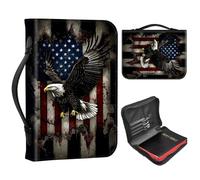 Bible Cover Case for Men Personalized Leather Bible Cases with Handle and Zipper, Large Portable Bible Covers for Women, Church Bag for Bible Study & Christian Gift,Vintage American Flag Eagle