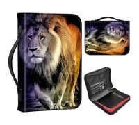 Bible Cover Case for Men Personalized Leather Bible Cases with Handle and Zipper, Large Portable Bible Covers for Women, Church Bag for Bible Study & Christian Gift,Majestic Lion