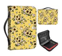 Bible Cover Case for Men Personalized Leather Bible Cases with Handle and Zipper, Large Portable Bible Covers for Women, Church Bag for Bible Study & Christian Gift,Yellow Sunflowers Butterflies