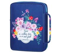 Bible Cover Case For Women,Book Case, Bible Cases for Woman 10x7in Floral Print Zippered Oxford Cloth Bible Cover with Handle Multi-purpose Multi-slot Bible Bag, Blue