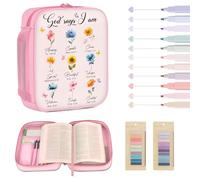 Bible Cover Case for Women Girl, God Says You Are Large Letter Bible Carrying Cases, Holder Tote Bag for Biblical Study Accessories, Flower Storage Bag with Handle Protective Pen Slots, Christian Gift