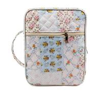 Bible Cover Case for Women Girls Elegant Bag Floral Design Handbag Quilted Carrying Pouch Church Study Accessories Organizer, Flower(cotton)